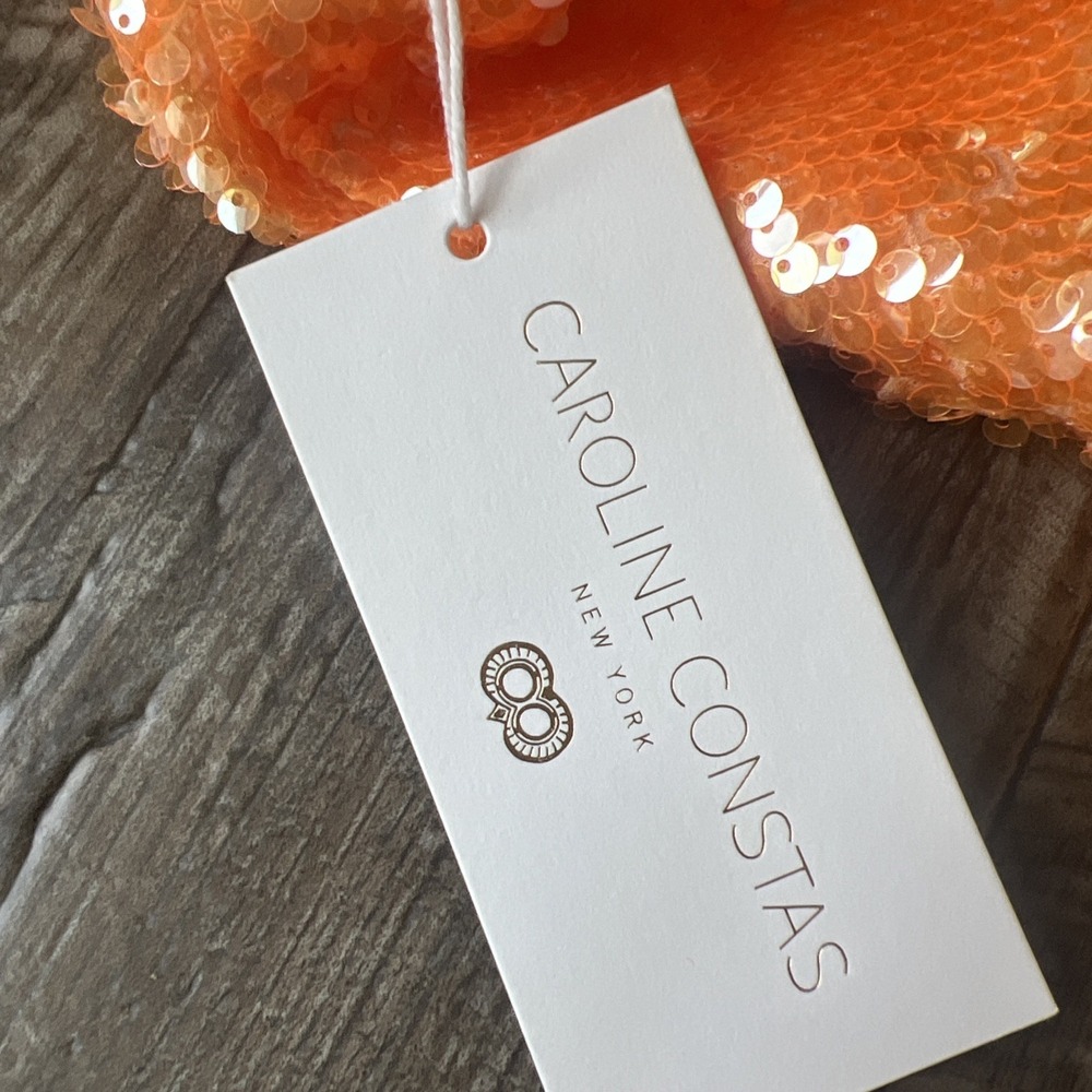 NWT Caroline Constas Orange Sequin Halter Midi‎ Dress Size Small  Cruise Fancy - Picture 7 of 12